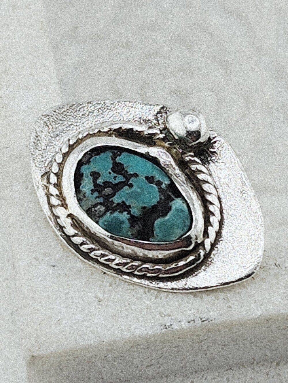 TURQUOISE BOHEMIAN RING HANDMADE IN RECYCLED STERLING SILVER SIZE 7